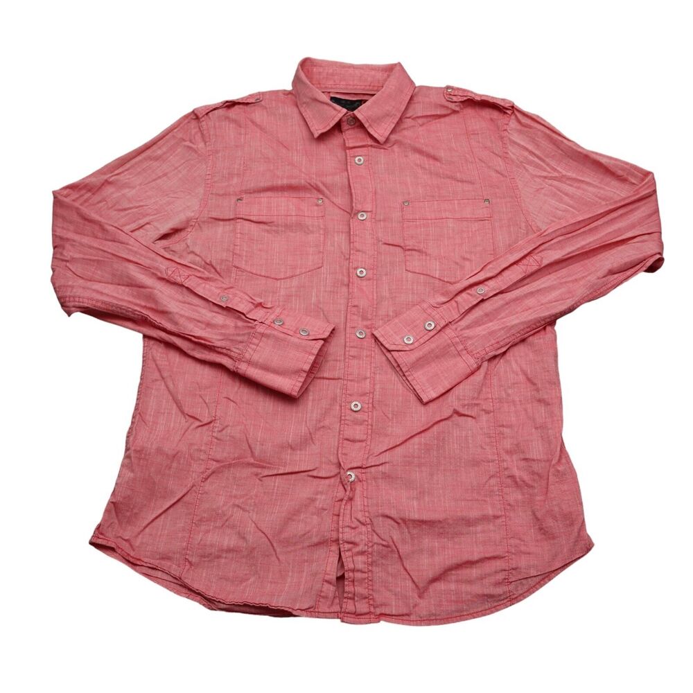 G by Guess Shirt Mens M Pink Long Sleeve Solid Casual Button Up Collared Top